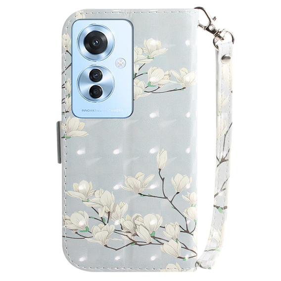 Откидной чехол для Oppo Reno 11F 5G, Wallet, Magnolia Flowers серый