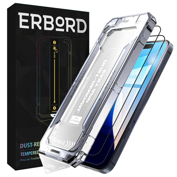 2x Закаленное стекло для iPhone 16, ERBORD Easy App Full Screen Protector