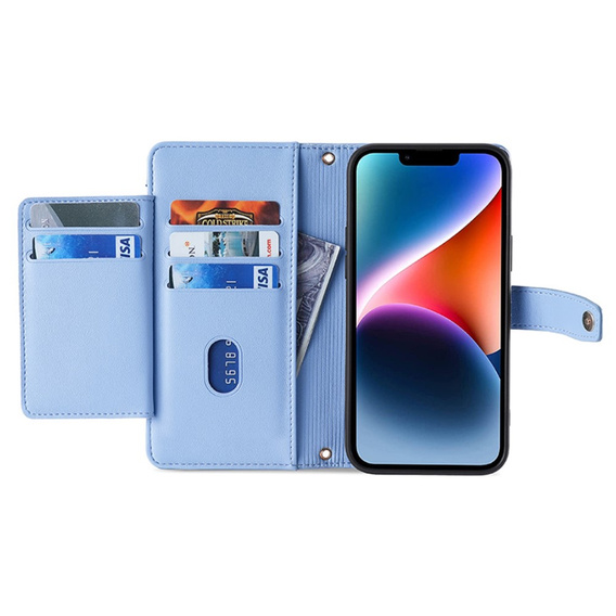 Откидной чехол для iPhone 15 Pro Max, Wallet Zipper Pocket, синий