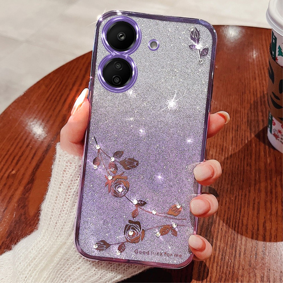 Чехол для Xiaomi Redmi 13C / Poco C65, Glitter Flower, фиолетовый