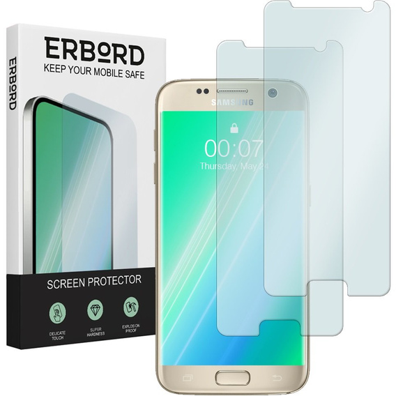 2x Закаленное стекло для Samsung Galaxy S7, ERBORD 9H Hard Glass на экране