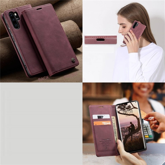 Чехол CASEME для Huawei P30 Pro, Leather Wallet Case, бордовый