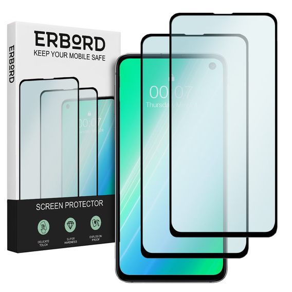 2x Закаленное стекло для Samsung Galaxy S10E, ERBORD 3D на весь экран