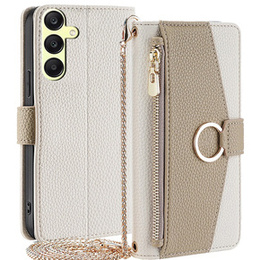 Флип-кейс для Samsung Galaxy A25 5G, Wallet Zipper Pocket, с зеркалом, белый