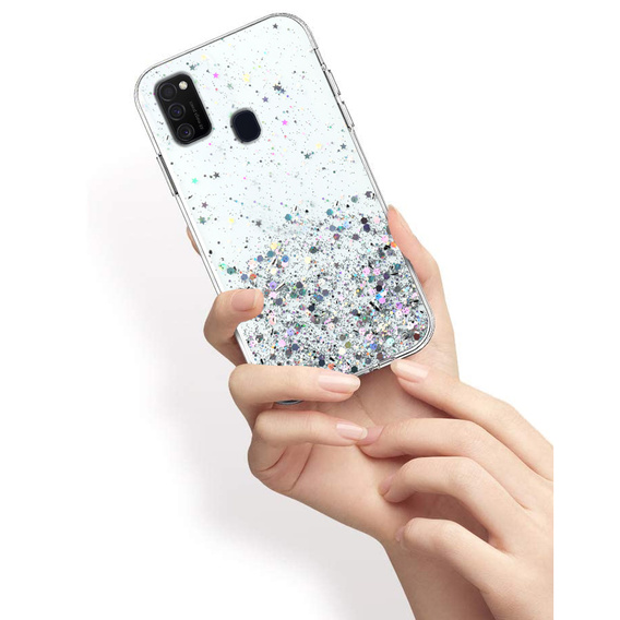 Чехол до Samsung Galaxy M21, Glittery, прозрачный