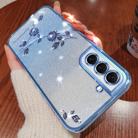 Чехол для Samsung Galaxy S22, Glitter Flower, синий