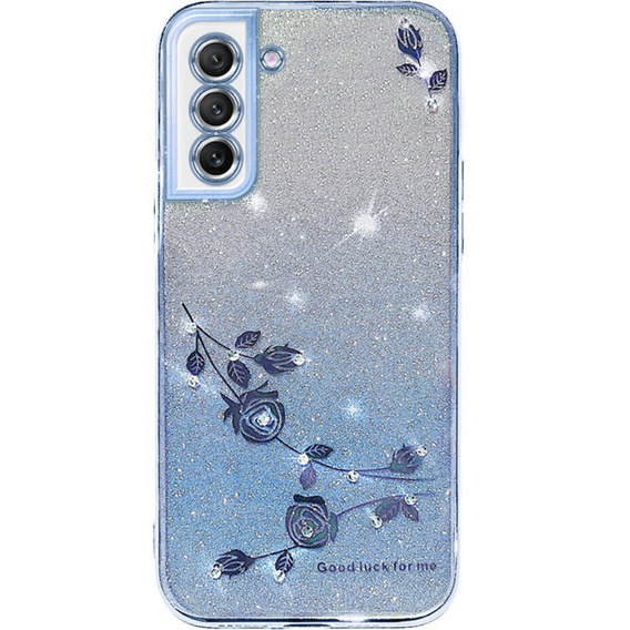 Чехол для Samsung Galaxy S21 FE, Glitter Flower, синий