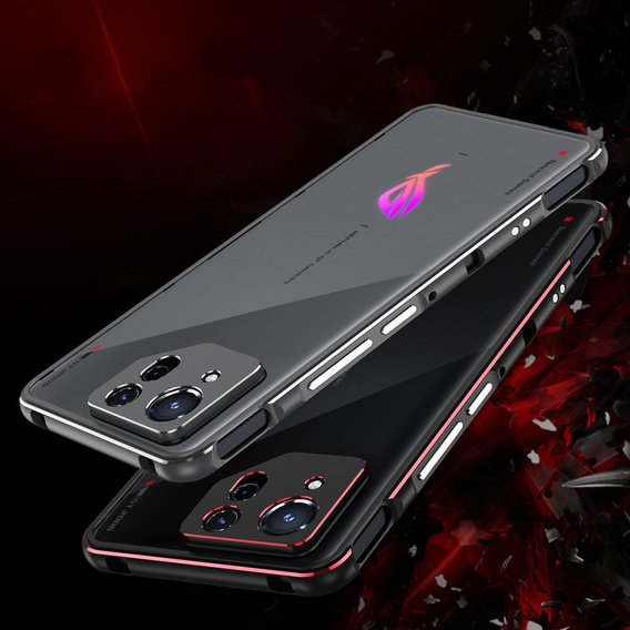 Чехол для ASUS ROG Phone 8 Pro, Armor Bumper, с крышкой объектива, чёрный / красный