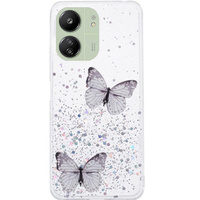 Чохол для Xiaomi Redmi 13C / Poco C65, Glitter Butterfly, білий