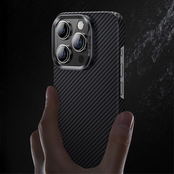 Чехол BENKS Kevlar для iPhone 15 Pro, для MagSafe, Carbon Fiber, чёрный