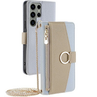 Флип-кейс для Samsung Galaxy S23 Ultra, Wallet Zipper Pocket, с зеркалом, синий