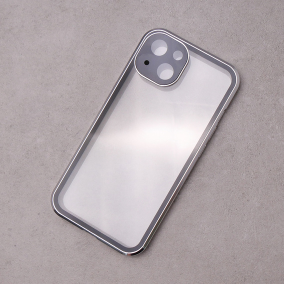Чохол для iPhone 13, Magnetic Dual Glass, сріблястий
