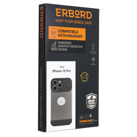 Чoхол до iPhone 15 Pro, ERBORD MagProtect Slide Camera, титановий сірий