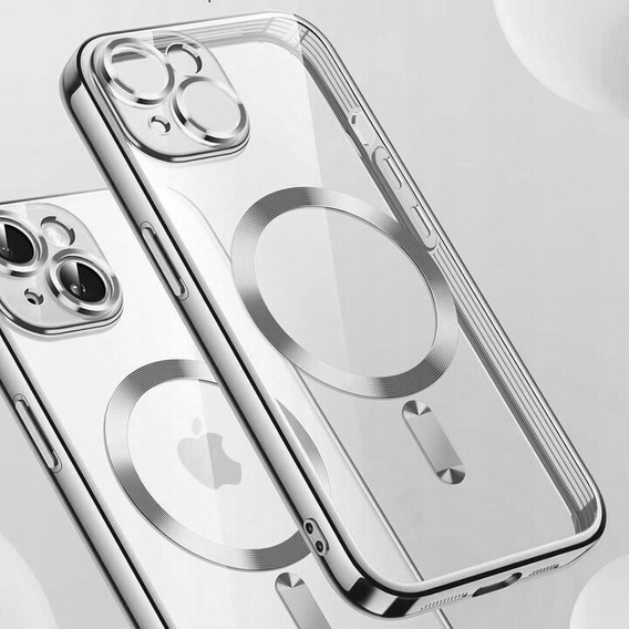 Чехол для iPhone 13, Electro MagSafe, серебряный + стекло для экрана