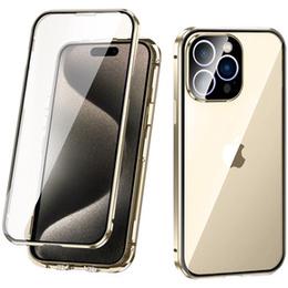 Чехол для iPhone 15 Pro Max, Magnetic Dual Glass, золотой