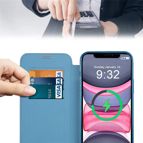 Откидной чехол для iPhone 14, RFID Wallet MagSafe CamShield, синий