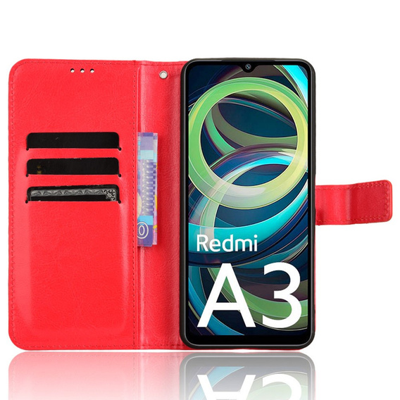 Откидной чехол для Xiaomi Redmi A3, Crazy Horse Wallet, красный