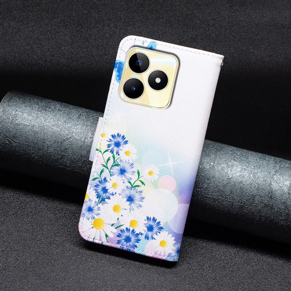 Откидной чехол для Realme C53 4G, Wallet, butterfly & flowers, белый