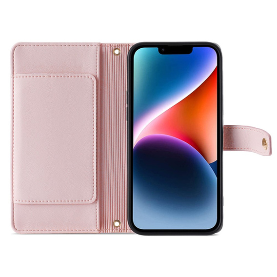 Откидной чехол для iPhone 15 Pro Max, Wallet Zipper Pocket, розовый