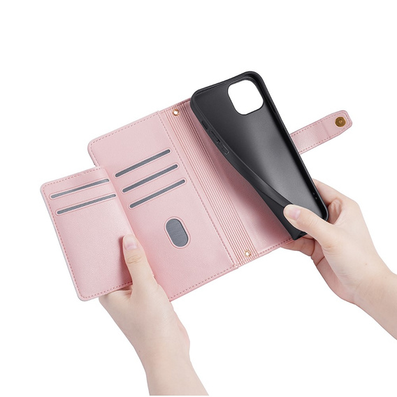 Откидной чехол для iPhone 15, Wallet Zipper Pocket, розовый