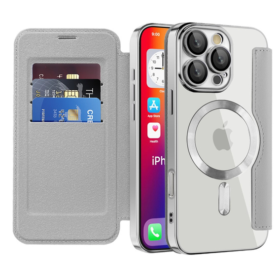 Чохол-книжка для iPhone 16 Pro Max, RFID Wallet MagSafe CamShield, сріблястий