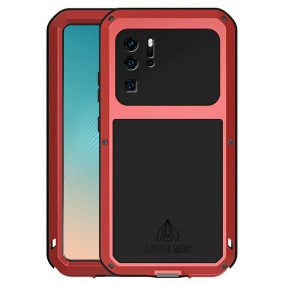 Чехол Love Mei до Huawei P30 Pro, armored with glass, красный / черный