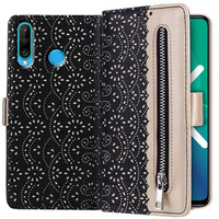 Чохол-кришка для Huawei P30 Lite, Wallet Pocket Zipper Lace, чорний