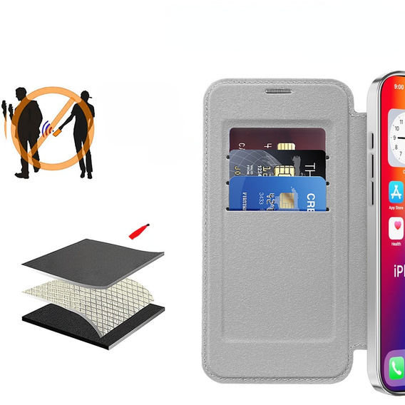 Откидной чехол для iPhone 16 Pro Max, RFID Wallet MagSafe CamShield, серебряный