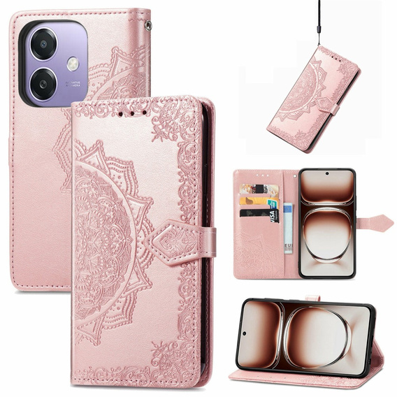 Откидной чехол для Oppo A40 / Oppo A40m, Mandala, розовый rose gold