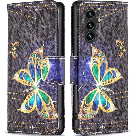 Откидной чехол для Samsung Galaxy A15, Wallet, jewelry butterfly + 9H стекло 