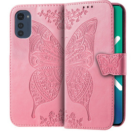 Откидной чехол для Motorola Moto E32 4G, Butterfly, розовый