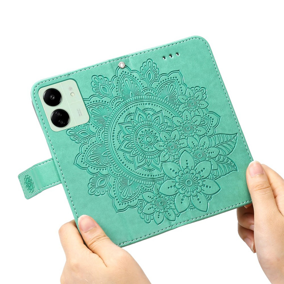 Откидной чехол для Xiaomi Redmi 13C / Poco C65, Mandala Flower, зелёный