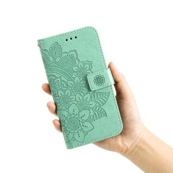 Откидной чехол для Xiaomi Redmi 13C / Poco C65, Mandala Flower, зелёный