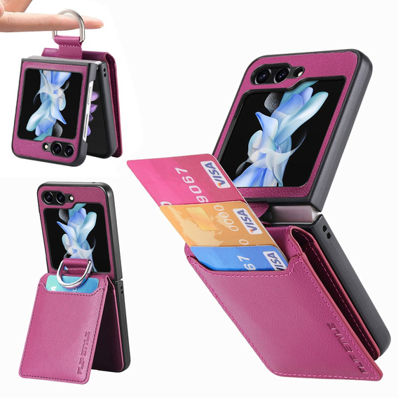 Чехол для Samsung Galaxy Z Flip6 5G, Card Slot Ring Case, фиолетовый