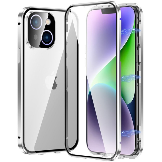 Чохол для iPhone 13, Magnetic Dual Glass, сріблястий