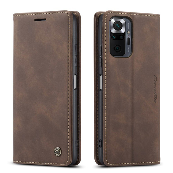 Чехол CASEME для Xiaomi Redmi Note 10 Pro, Leather Wallet Case, кофе