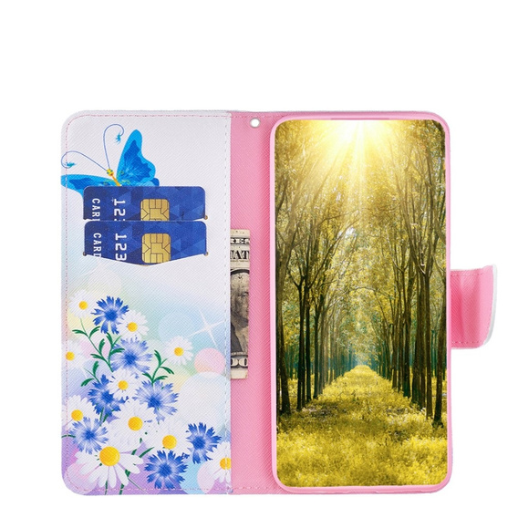 Откидной чехол для Motorola Edge 40 5G, Wallet, butterfly & flowers, синий