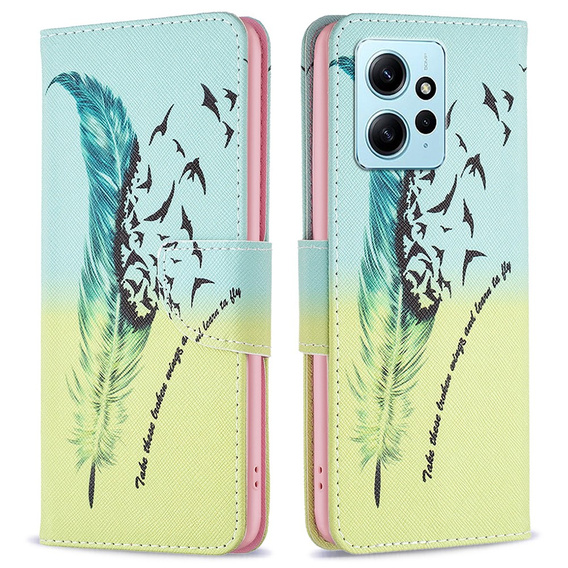 Чохол-книжка для Xiaomi Redmi Note 12 4G, Wallet, feather, м'яти