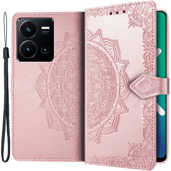 Откидной чехол для Vivo Y35 4G, Mandala, розовый rose gold