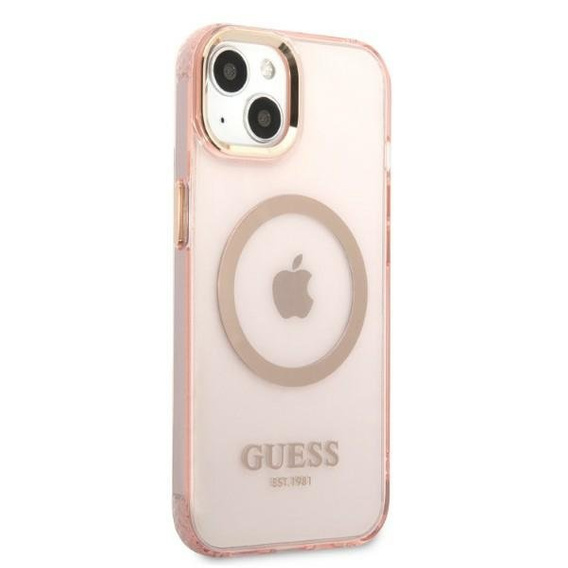 Чехол GUESS до iPhone 13, Gold Outline Translucent MagSafe, розовый