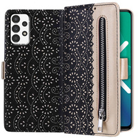 Чохол-кришка для Samsung Galaxy A52 / A52s, Wallet Pocket Zipper Lace, чорний