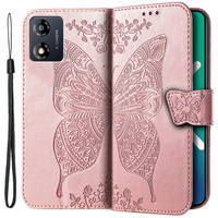 Чохол-книжка для Motorola Moto E13, Butterfly, рожевий rose gold