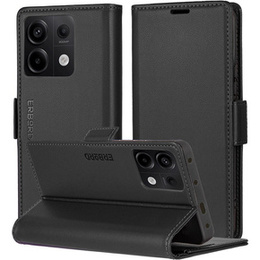 Чехол для Xiaomi Redmi Note 13 Pro 5G, ERBORD Glossy Litchi, кошелек с клапаном, чёрный