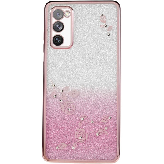 Чехол для Samsung Galaxy S20 FE, Glitter Flower, розовый rose gold