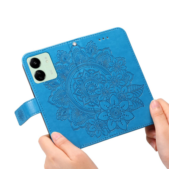 Откидной чехол для Xiaomi Redmi 13C / Poco C65, Mandala Flower, синий