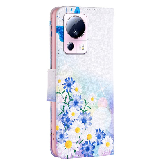 Чохол-книжка для Xiaomi 13 Lite, Wallet, butterfly and flowers, білий