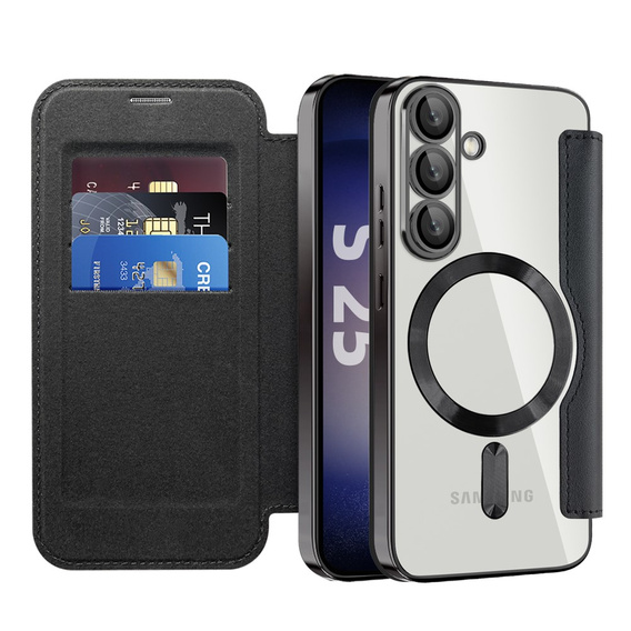 Откидной чехол для Samsung Galaxy S25+ Plus, RFID Wallet MagSafe CamShield, чёрный