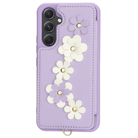 Чехол для Samsung Galaxy S23 FE, Leather Flower Card Slot, фиолетовый