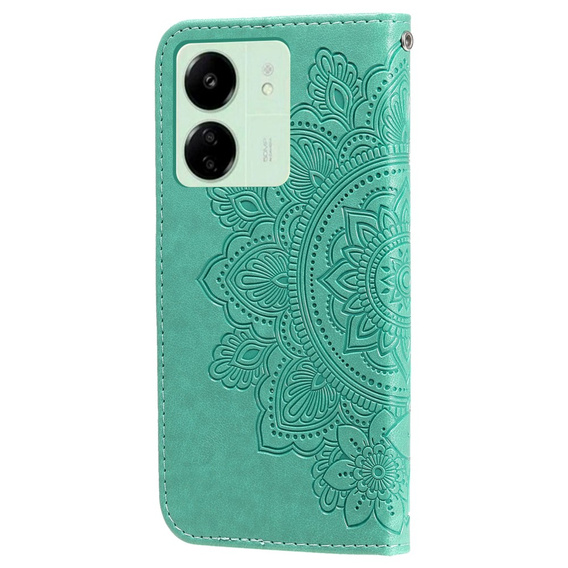 Откидной чехол для Xiaomi Redmi 13C / Poco C65, Mandala Flower, зелёный