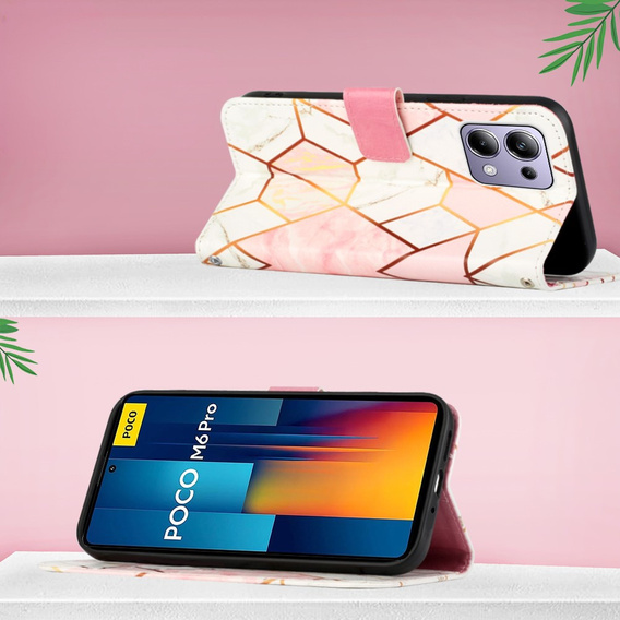 Откидной чехол для Xiaomi Redmi Note 13 Pro 4G, Wallet, Marble розовый